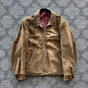 Vintage Suede Jacket Mens Medium Brown  Leather Bomber Workwear Western 1970s